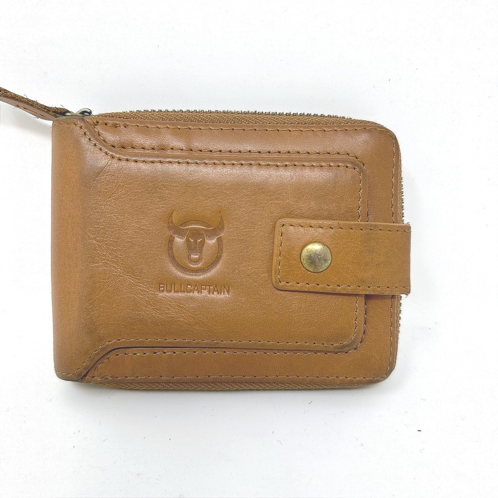 BullCaptain Zip Around Leather Wallet Brown